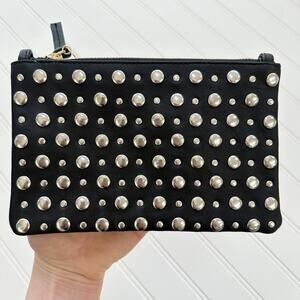 Clare V. Silver Stud Clutch Black Leather Embellished Tabs Grommets Bag